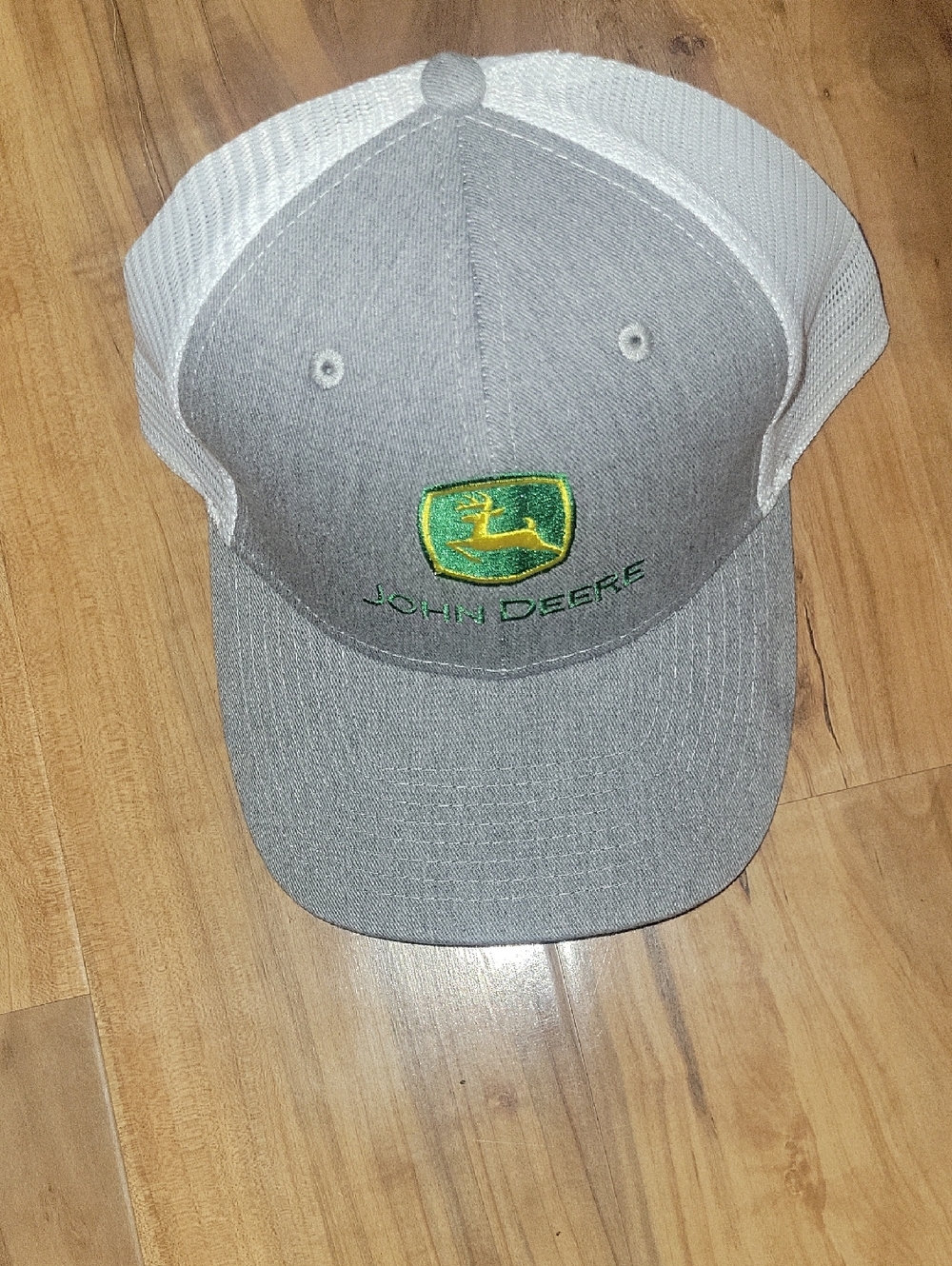 John Deere Grey & White Mesh Cap with Green & Yellow Logo
